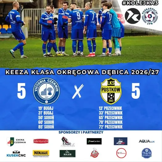 Victoria Czermin i LKS Pustków remisują 5:5 w emocjonującym meczu