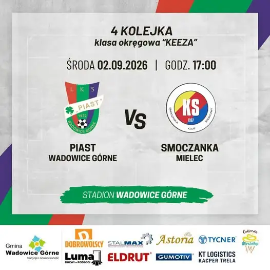 Piast Wadowice podejmie Smoczankę Mielec w środowym meczu ligowym
