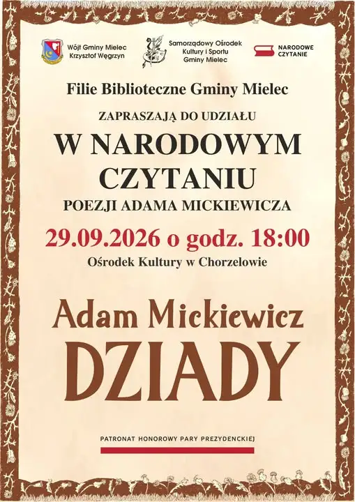 Narodowe Czytanie „Dziadów” w Chorzelowie – 29 września