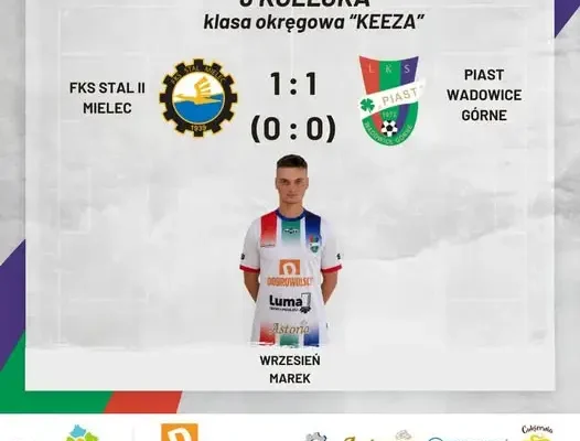 Piast Wadowice Górne remisuje z rezerwami Stali Mielec w 8. kolejce klasy okręgowej