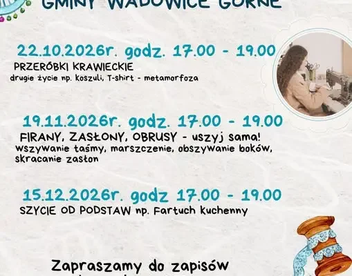 Wolne miejsce na warsztatach krawieckich w Wadowicach Górnych – 22 października