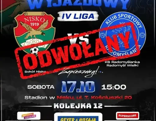 Mecz z Sokołem Nisko odwołany. Powód jest tragiczny