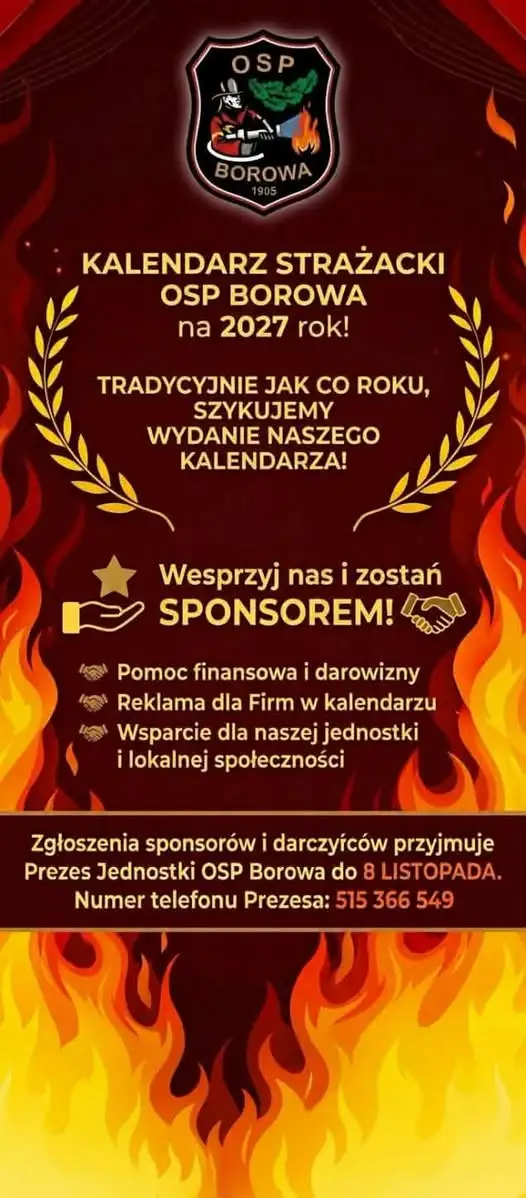 OSP Borowa szuka sponsorów do kalendarza strażackiego na 2027 rok