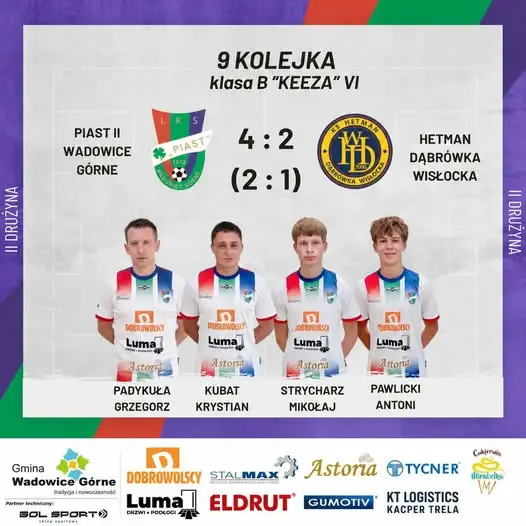 Rezerwy Piasta Wadowice Górne rozbiły Hetmana Dąbrówka Wisłocka 4:2