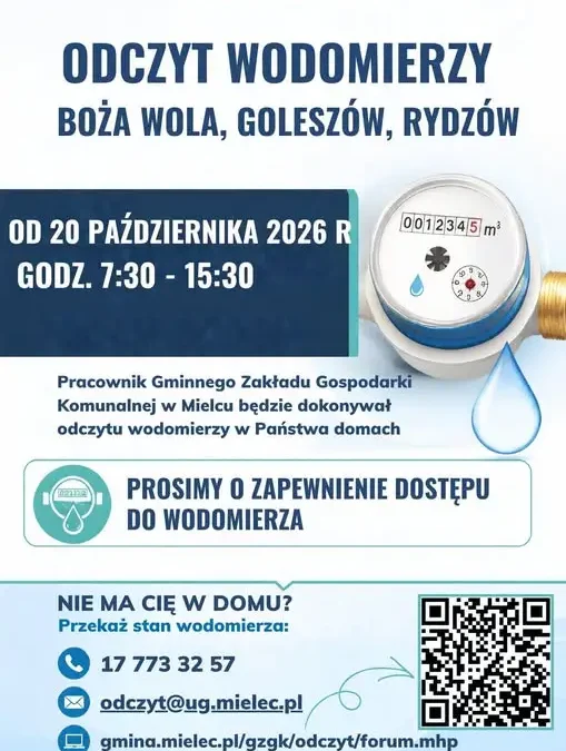 Gminny Zakład Gospodarki Komunalnej w Mielcu odczytuje wodomierze w Bożej Woli, Goleszowie i Rydzowie