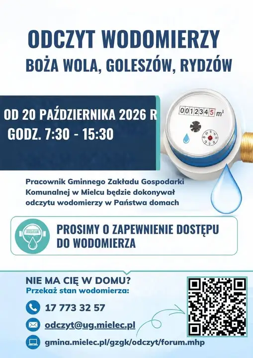 Gminny Zakład Gospodarki Komunalnej w Mielcu odczytuje wodomierze w Bożej Woli, Goleszowie i Rydzowie