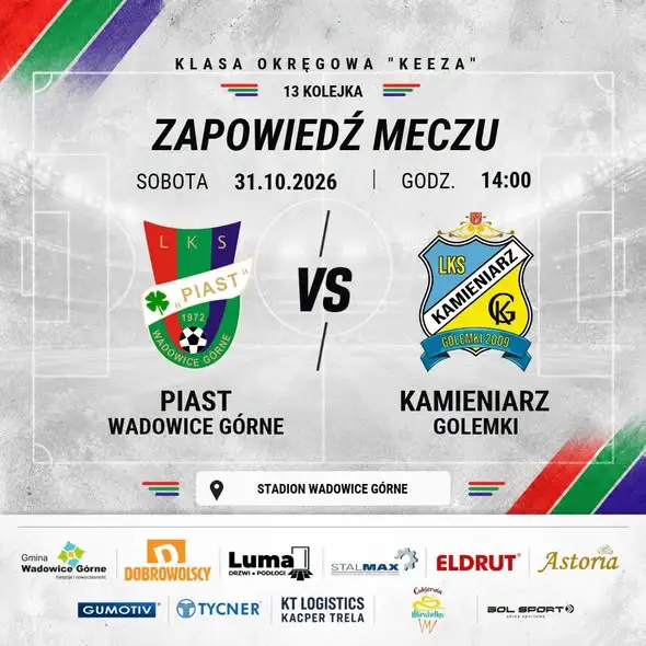 Piast Wadowice Górne zagra z Kamieniarzem Golemki. Pożegnanie Piotra Kopacza