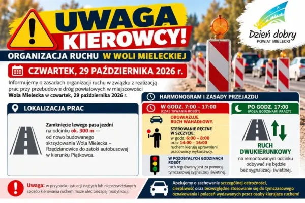 Wola Mielecka: zmiany w ruchu na drogach powiatowych 29 października