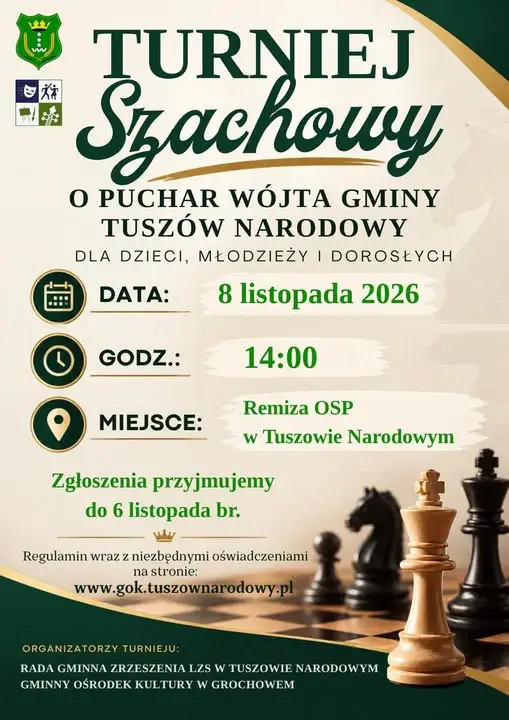 Turniej Szachowy o Puchar Wójta Gminy Tuszów Narodowy – 8 listopada 2026