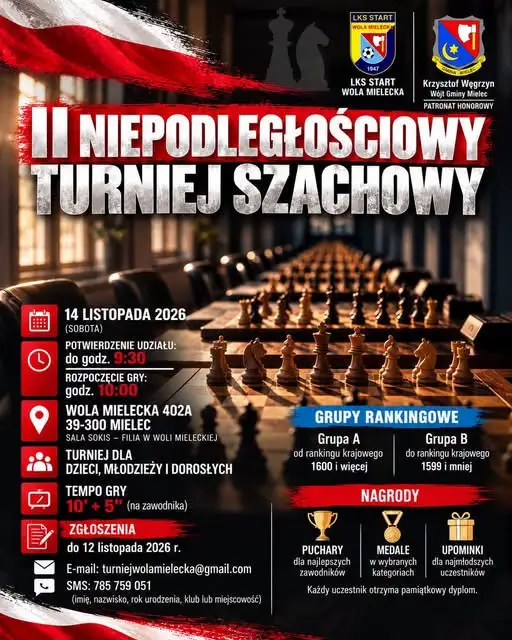 II Niepodległościowy Turniej Szachowy w Woli Mieleckiej – zapisy trwają